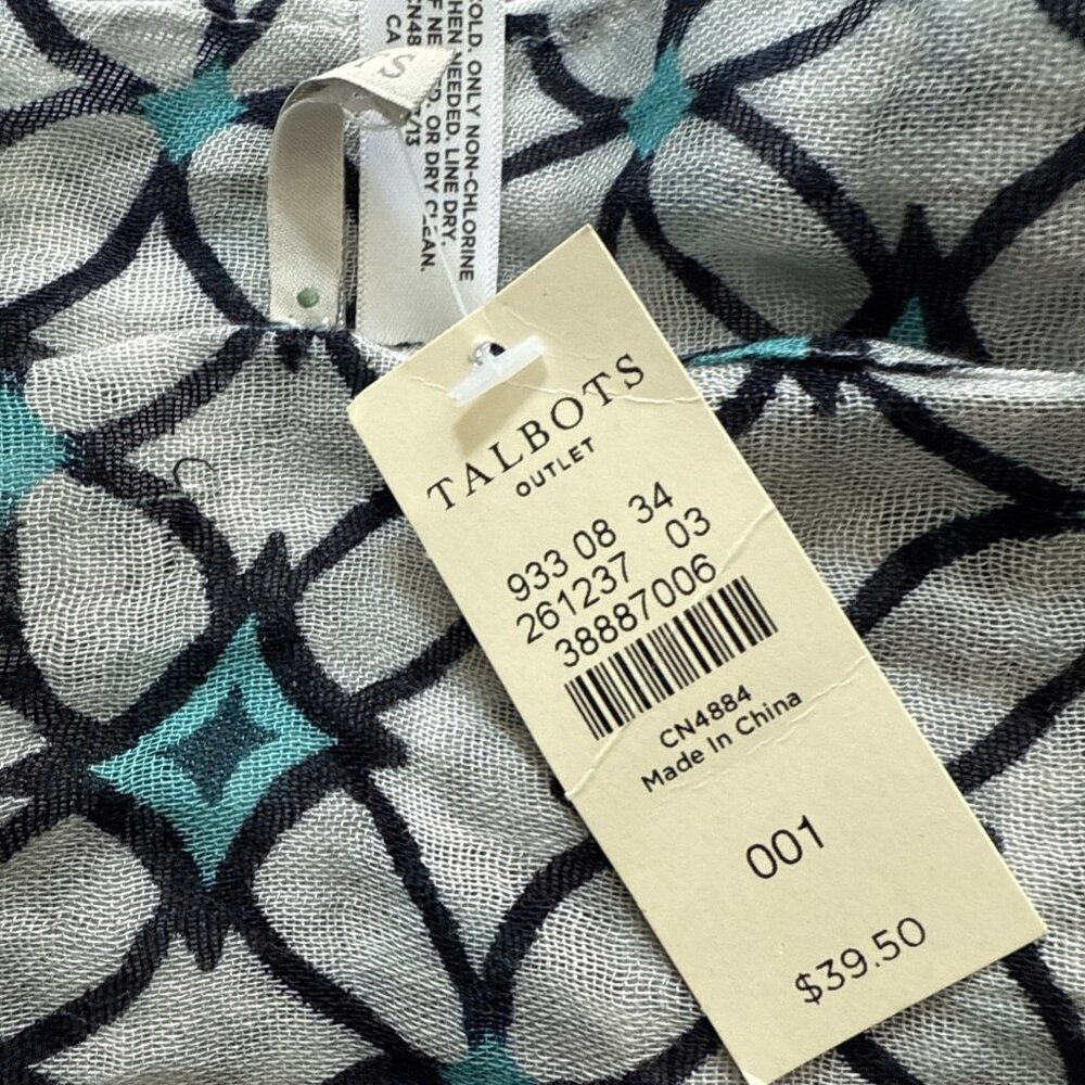 NWT‎ Talbots 100% Viscose Rectangular Rectangle Scarf Blue Fringe Edges 27”x70” - Picture 3 of 6